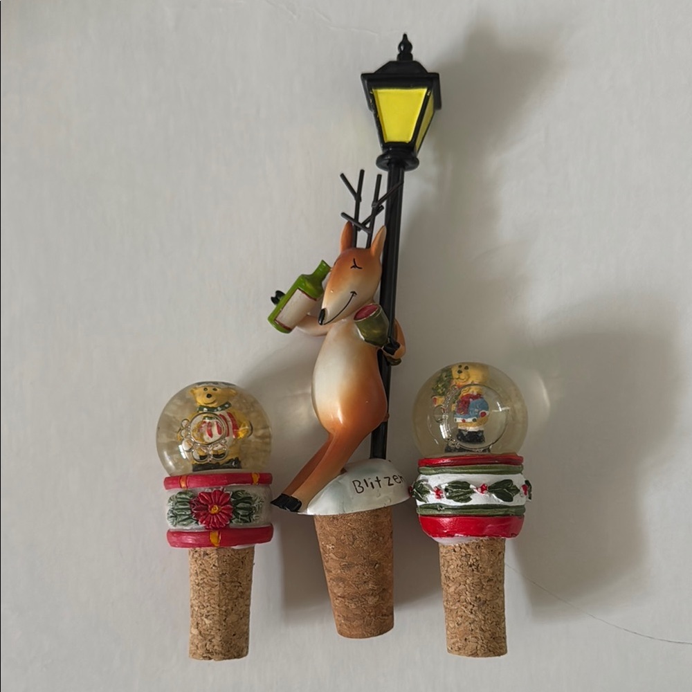 Festive Reindeer and Snow Globe Bottle Stoppers